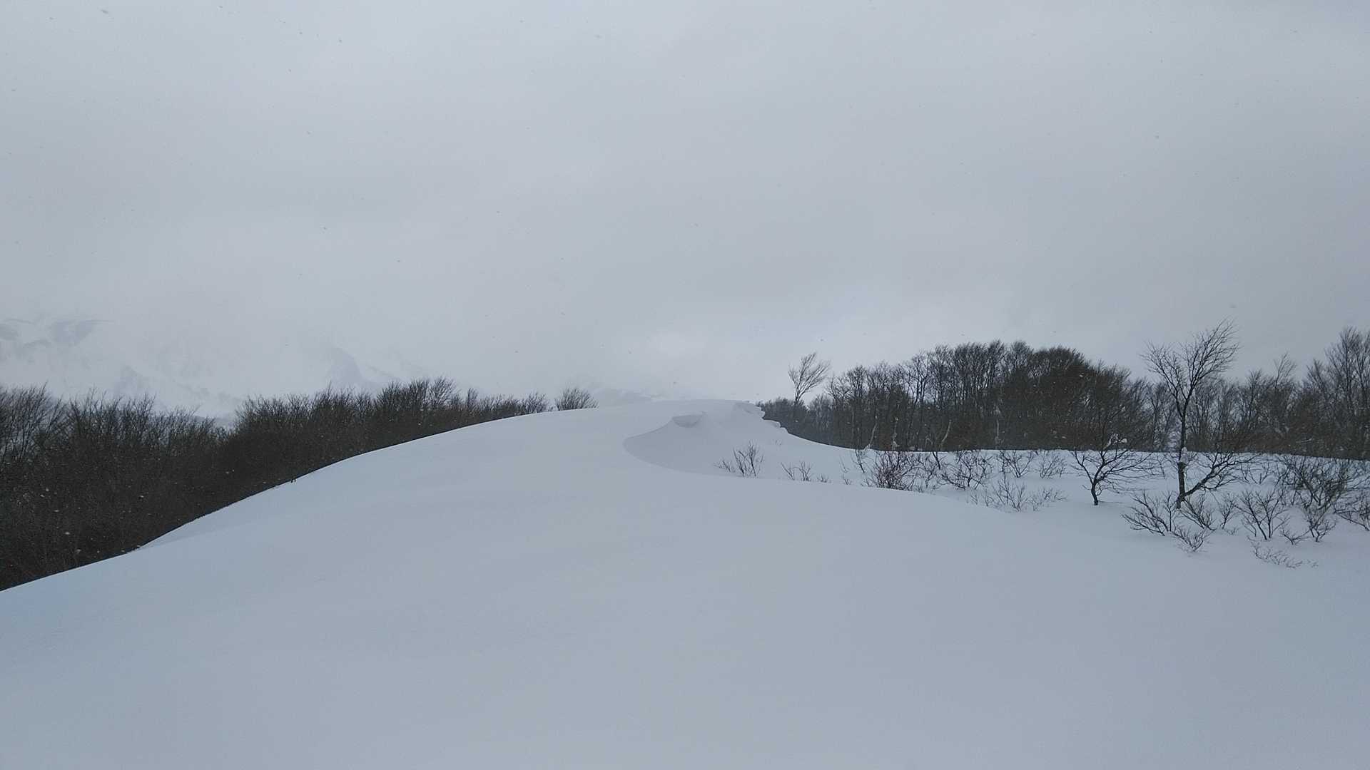 頂上は雪原が広がる