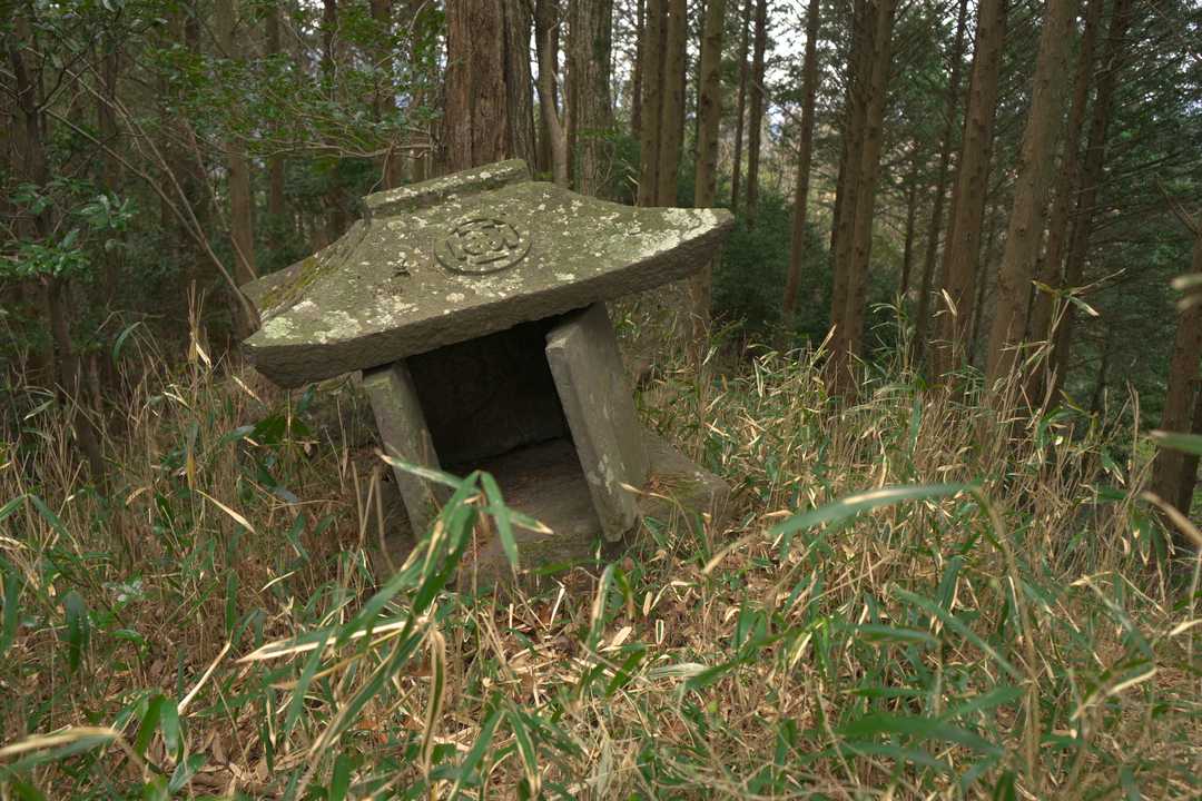山頂には祠が一つありました。
このマークってキリシタン関係の祠ですね。