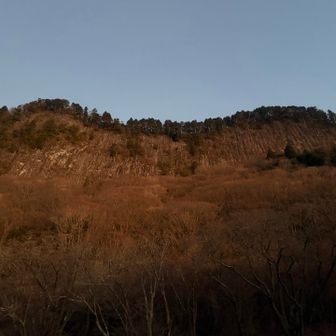 屏風岩を下から見上げる。この上を歩くの、コワそう。。。と思いましたが、思ったより道幅は狭くなく、大丈夫でした。