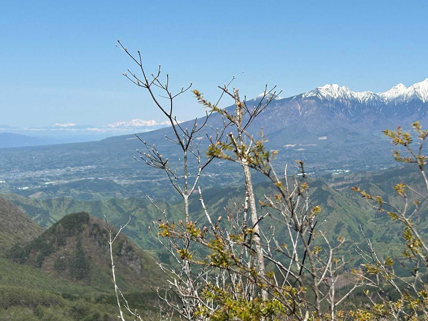 八ヶ岳の奥には北アルプス、大キレツトが見えた。
