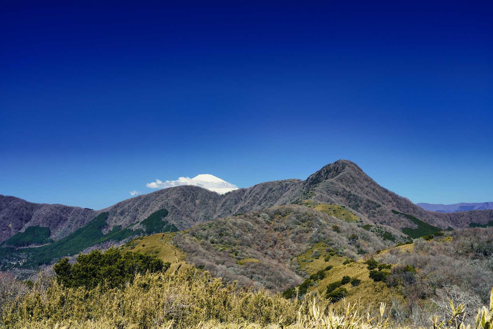 富士山山頂付近に雲湧いてきた。