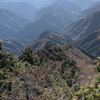 豊受山展望所に這い上がると、知ってる顔が二人。「どっから来たん?」と驚いてくれた。これも快感。

写真は、今日歩いた尾根。

暫し談笑後、豊受山のピークを取りに行く途中、別ルートで来てたおのさんとｍotcchiさんにバッタリ。
七々木山で一緒に食事して別れました。
