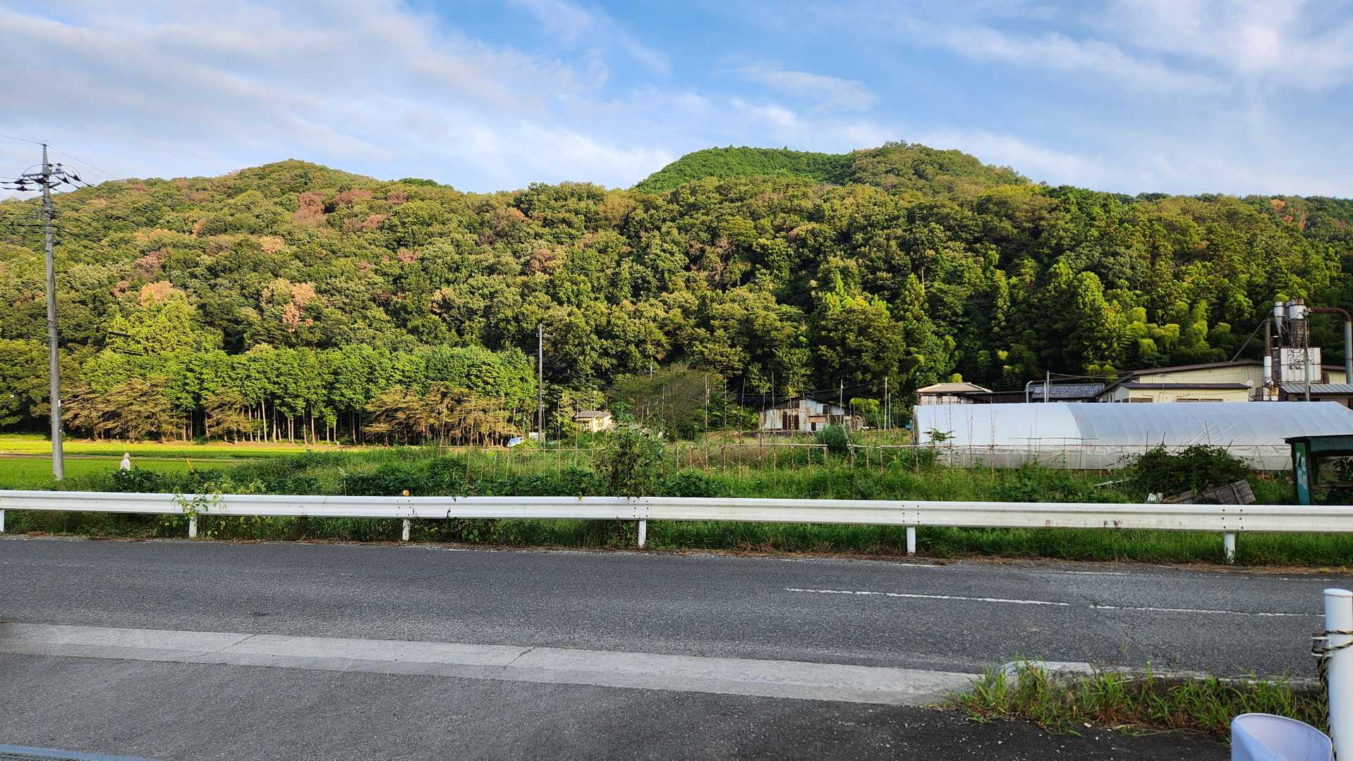 駐車場の前で。右が寒沢山、左が寺山。多分。