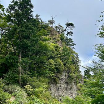 試しの鎖場まで降りてきました。
ここでようやくガスもはれ陽が差して眺望がわかるようになって来まし😊