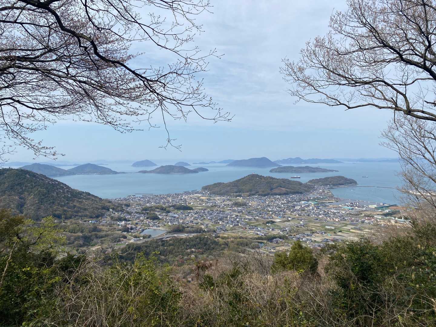 山頂付近の眺望です。

粟島、高見島、志々島なんかが見えてます。手前の中央が本日のラスボス塩生山です。左が博智山だと思われます。