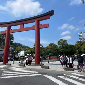 鶴岡八幡宮を横目に。