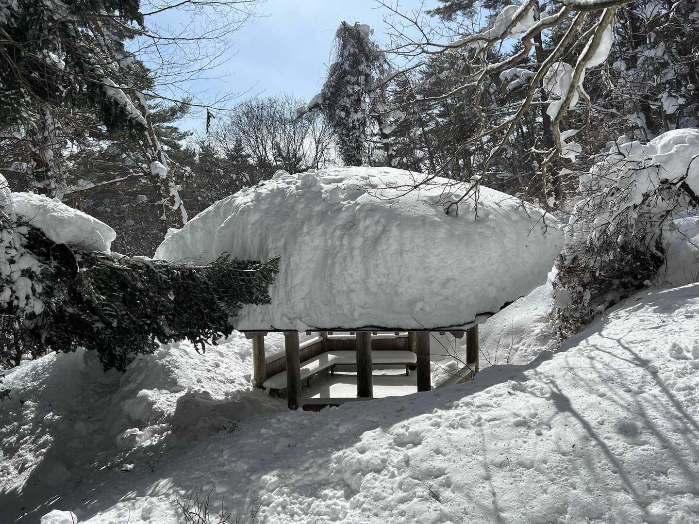 うわッ！
東屋の屋根の雪やばッ(・・;)