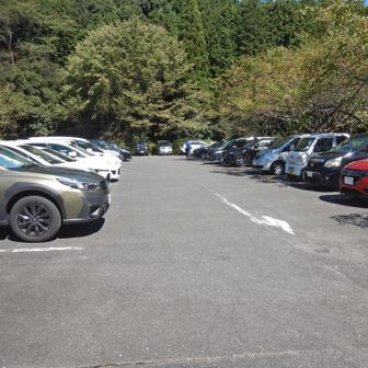 多度山ポケットパーク駐車場。
手前に路駐車が多数あってビビりまくったが、ちょうど出る車がいて助かった...