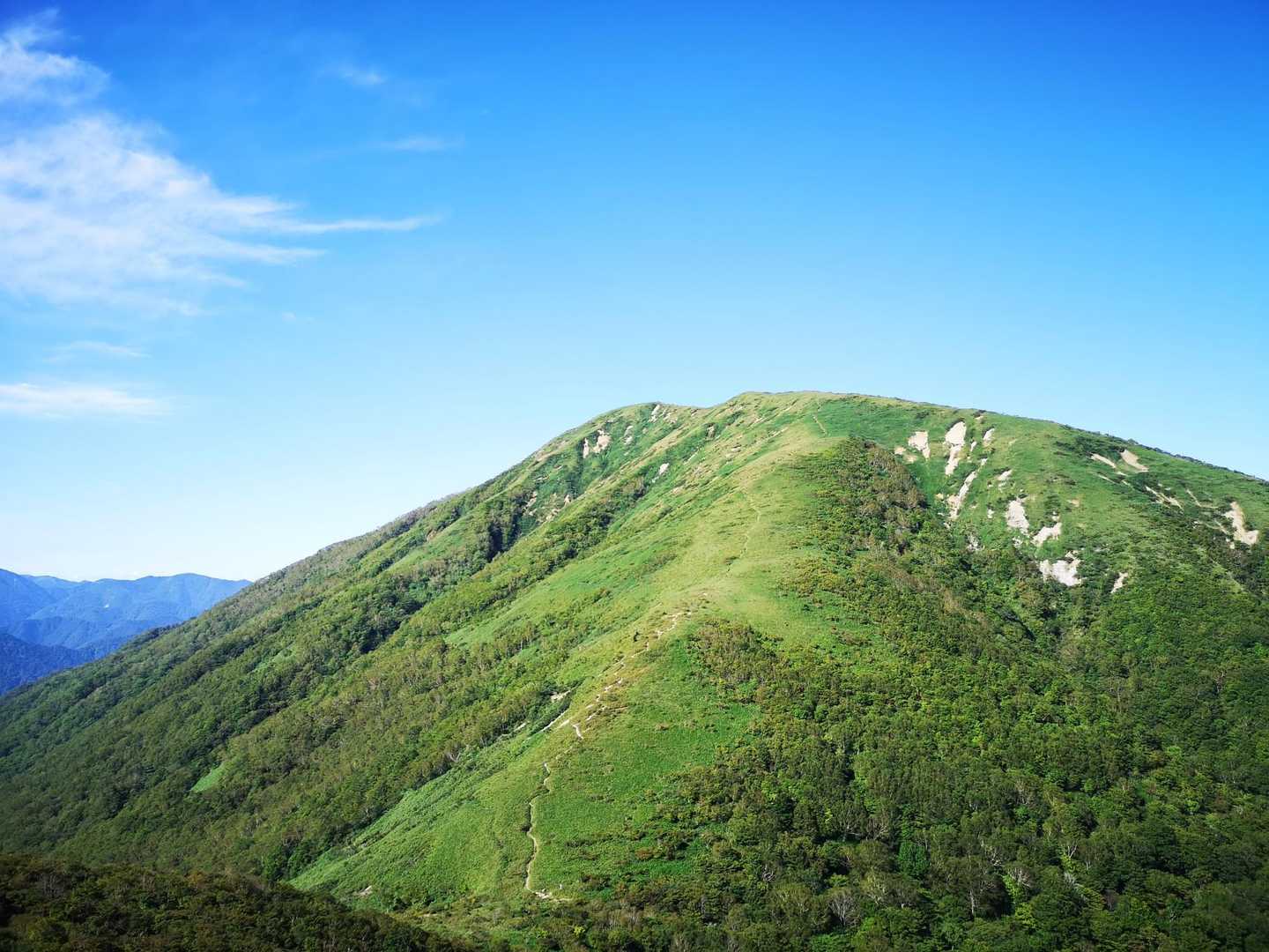 稜線が素敵なこのお山は三倉山✨
(このお山は流石山みたい。
この先の先のお山が三倉山。
いつか行ってみよう😁)

さすがにこれを登る元気と時間はない💧