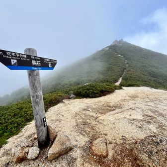 駒岩から空木岳山頂まであと約1km弱。標高が高いので「あと1km」が意外とキツいのです😓見えているのは空木岳ではありません😇