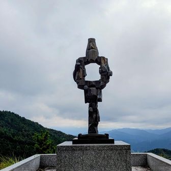 太竜寺山から下りて、中山道と北地の三叉路の所で、外人男性2人に北地コースで那賀町に下りれるか聞かれました。荒れているから止めたほうが良いと日本語で説明すると何とか分かったようで、ロープウェイで下山されました。鶴林寺から歩いて来たと話されていました。北地は、たぶんロープウェイ🚡を使うようになったから人が歩かなくなったのだと思います。
その後、山さきもりのモニュメントへ行きました。