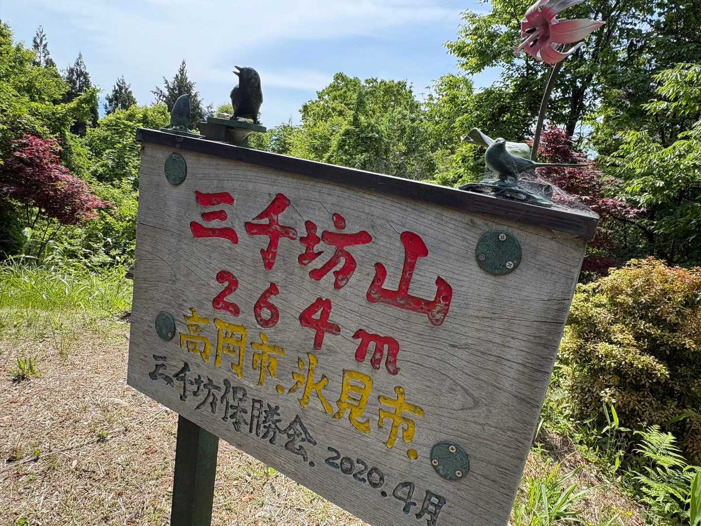 勢いのある字で　
三千坊山  初体験　264ｍ🚩🙌
悟りはひとつ　2つも無用(264)😅