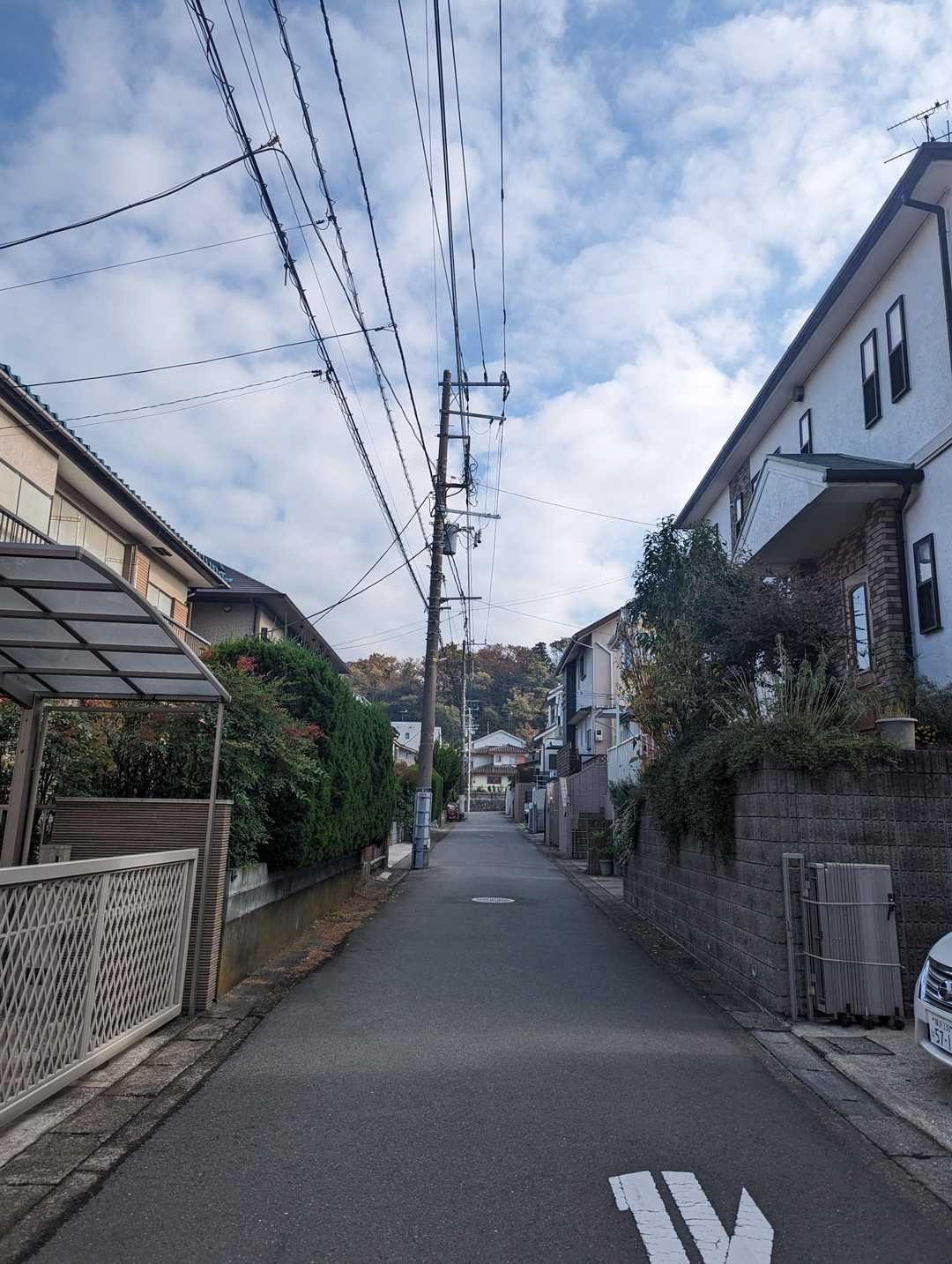 静かな住宅街を歩きます