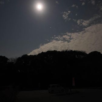 明るい月。
平日によくある車