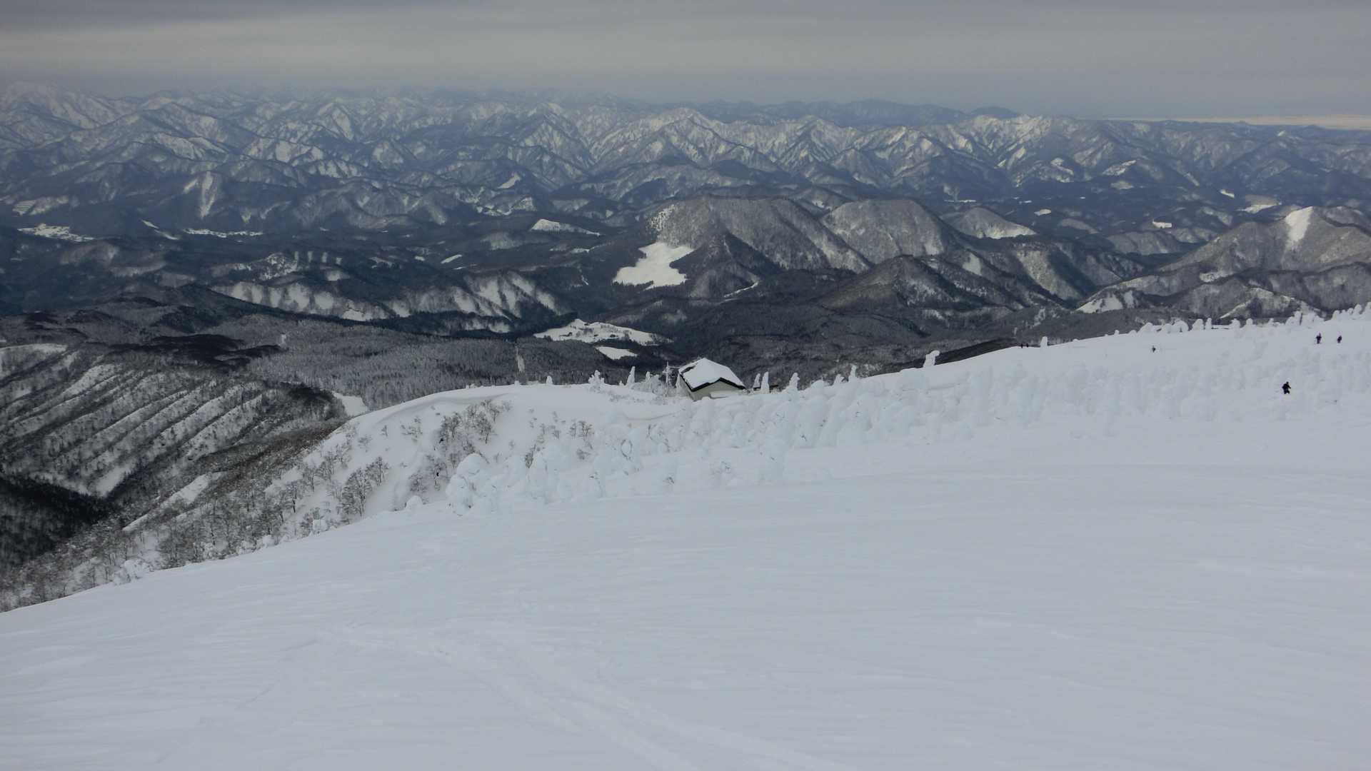 ゴンドラ山頂駅が見えてきました。もうすぐ樹氷モンスター鑑賞も終わりです