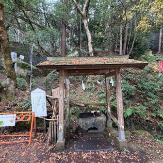 登山口横には手水舎。有子山稲荷神社が右横にあります。