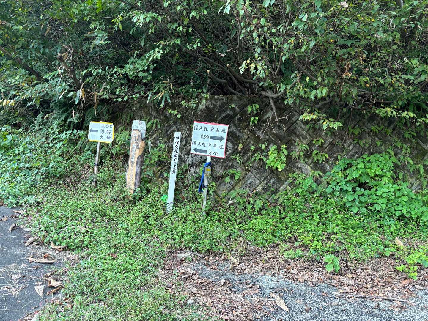 保久礼の登山口
ここから車道を歩いて二口の駐車場に戻ります