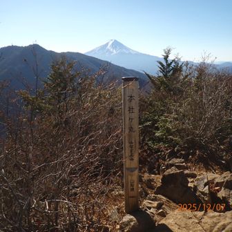 三ツ峠山（左）と富士山