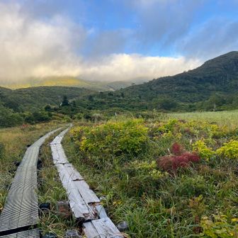 振り返る
山頂はずっと雲ん中だったねー
