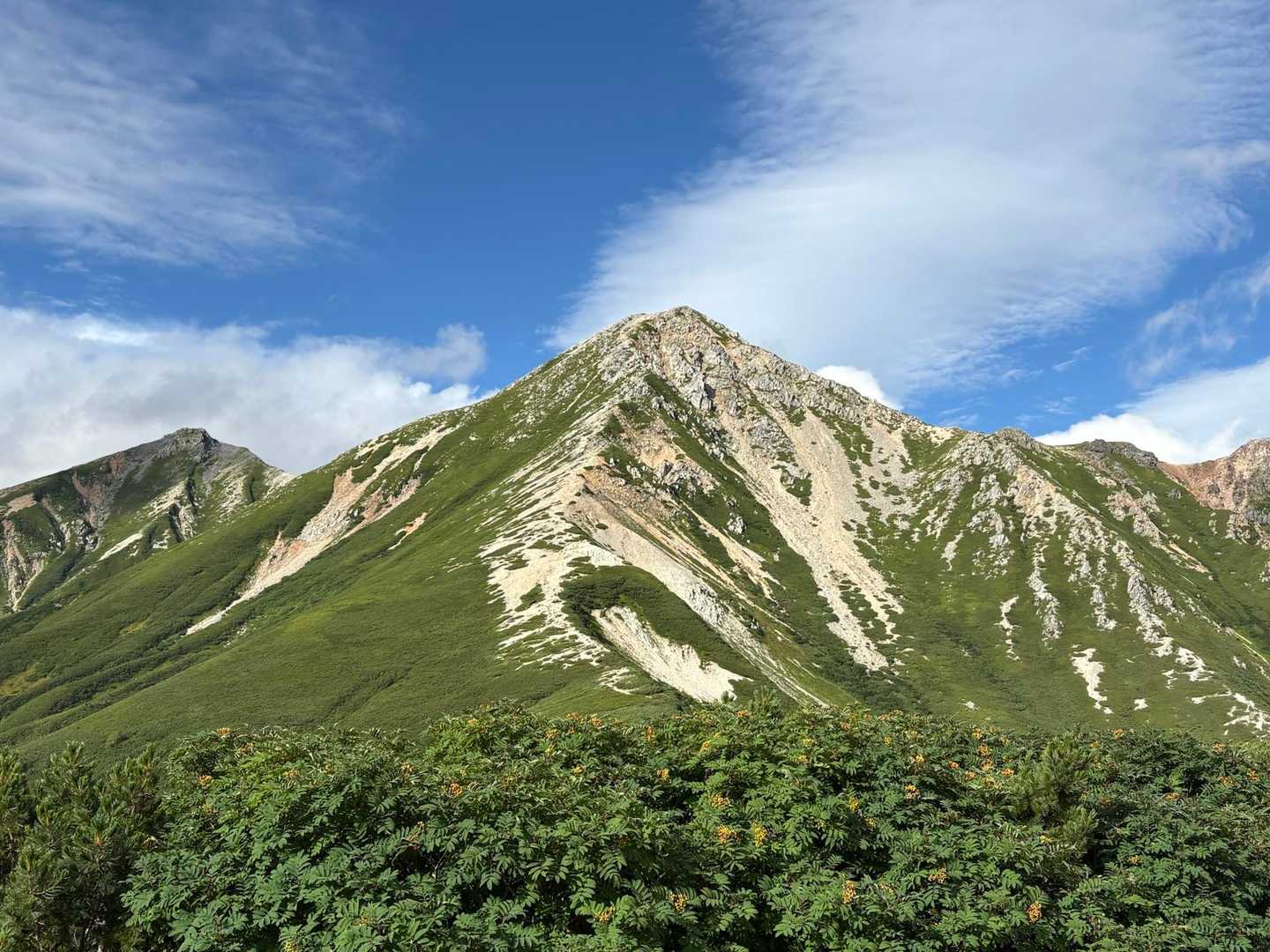 テン場から見る鷲羽岳。
天気も良いね。