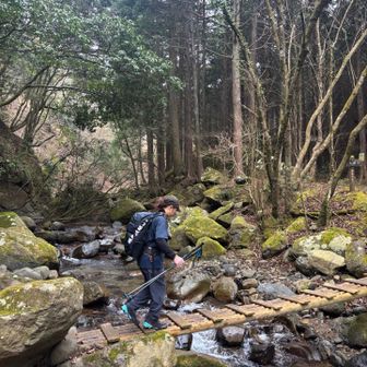 沢を渡ります
