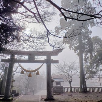 河毛駅から道路歩き1時間は時間的に厳しいと判断しタクシーGO(2100円)、朝日山神社に到着…なんだか白いね｡