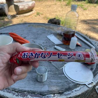 山盛りの姐さんグループが現れて、私のテーブルが日陰なので相席いただくw

写真の魚肉ソーセージは、私がお話ししてた姐さんの妹さんが、「魔法瓶の水全部なくなって氷だけ固まって出てけーへんね〜ん」と姉のところに来られたので呼び水を入れて差し上げたお礼😄