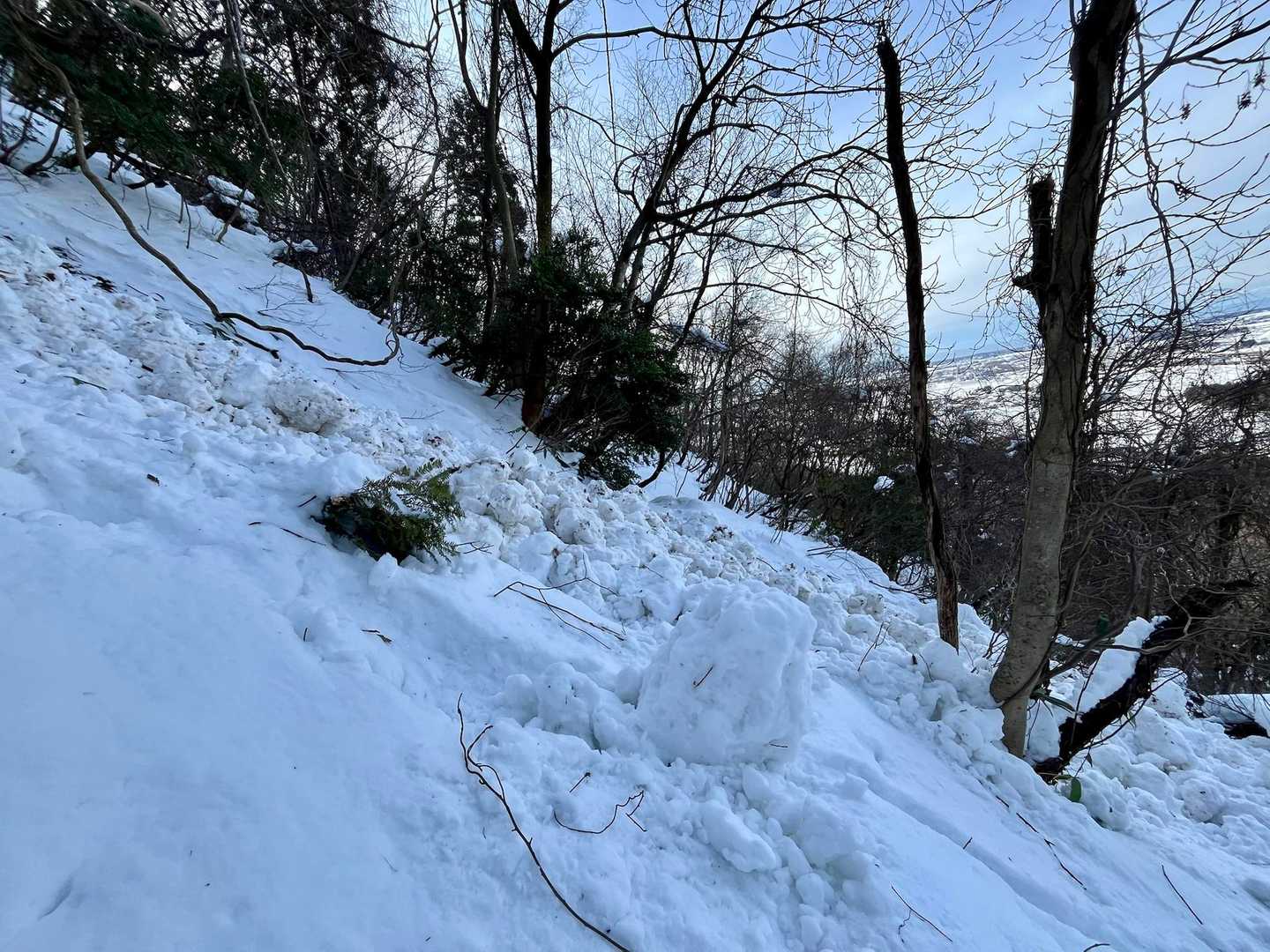 登る時には無かった雪崩跡