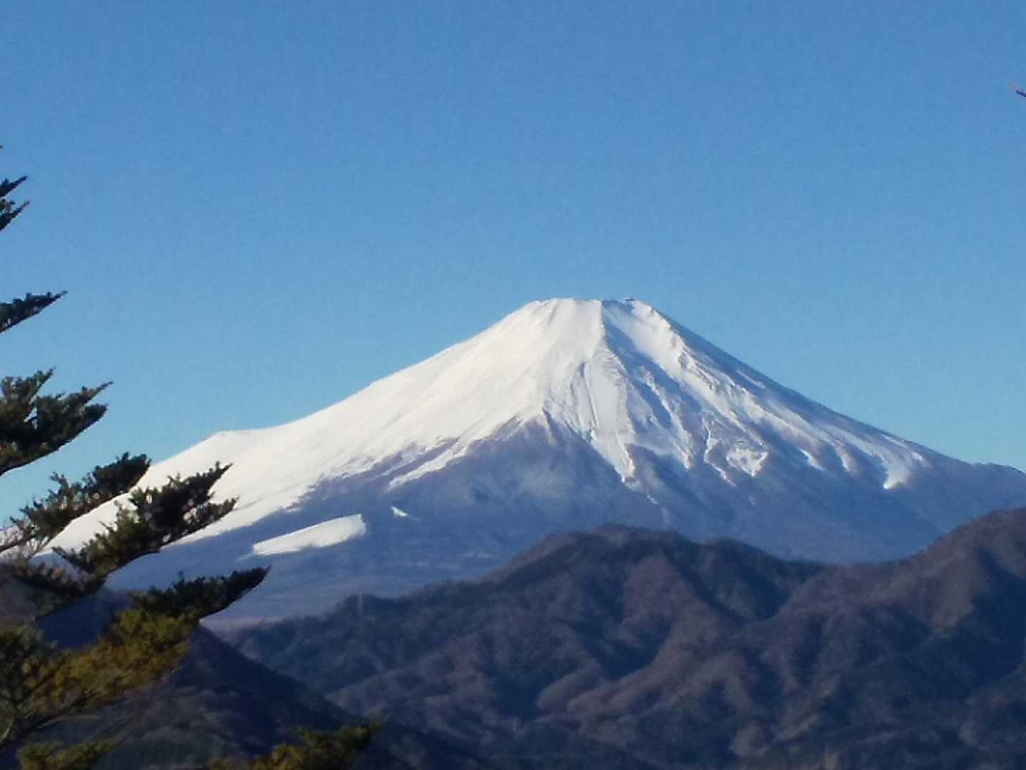 登る途中でも雑木林の隙間から見えていた富士山が鳥ノ胸山頂上では遮るものがない全景が