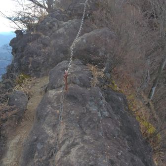 狭いコブ状の岩場を進む