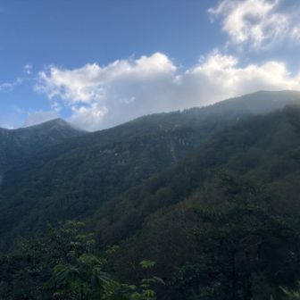 六合目からは左に割引岳、右に前巻機山が