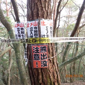 令和3年～7年　各年の「止山　立入禁止」の表示が残っている。
