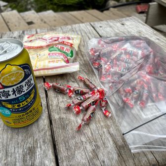 テン場はなく小屋泊夕食付きにしたので簡単に乾き物で。
缶のレモンサワーの中で檸檬堂の定番レモンが1番美味しいと思う。
そして致死量のカルパス😂