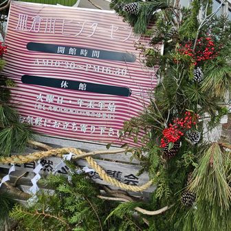 ビジターセンターでお昼ごはん。暖かくて助かります。お正月リースが沢山飾ってました