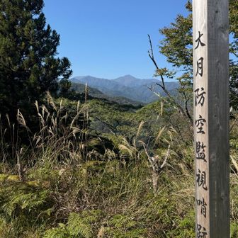 大月防空監視哨の碑
からの奥は
右の尖りは雁ヶ腹摺山、左は白谷ノ丸、白谷小丸だね
また、大峠行きたいな

ここで事件😭
むすび山から少し下って…気がついた‼️
暑くて鉢巻きにしたり、首に巻いていた
平標山小屋の手ぬぐいが無い😭
むすび山の手前のアップダウンで、汗拭いたのは覚えていて…
で、ヘロヘロなのにむすび山から戻る…

そして、見つけました
極上兄さんの巡礼🙏
で徳を積んだ甲斐がありました
ありがたやー🙏