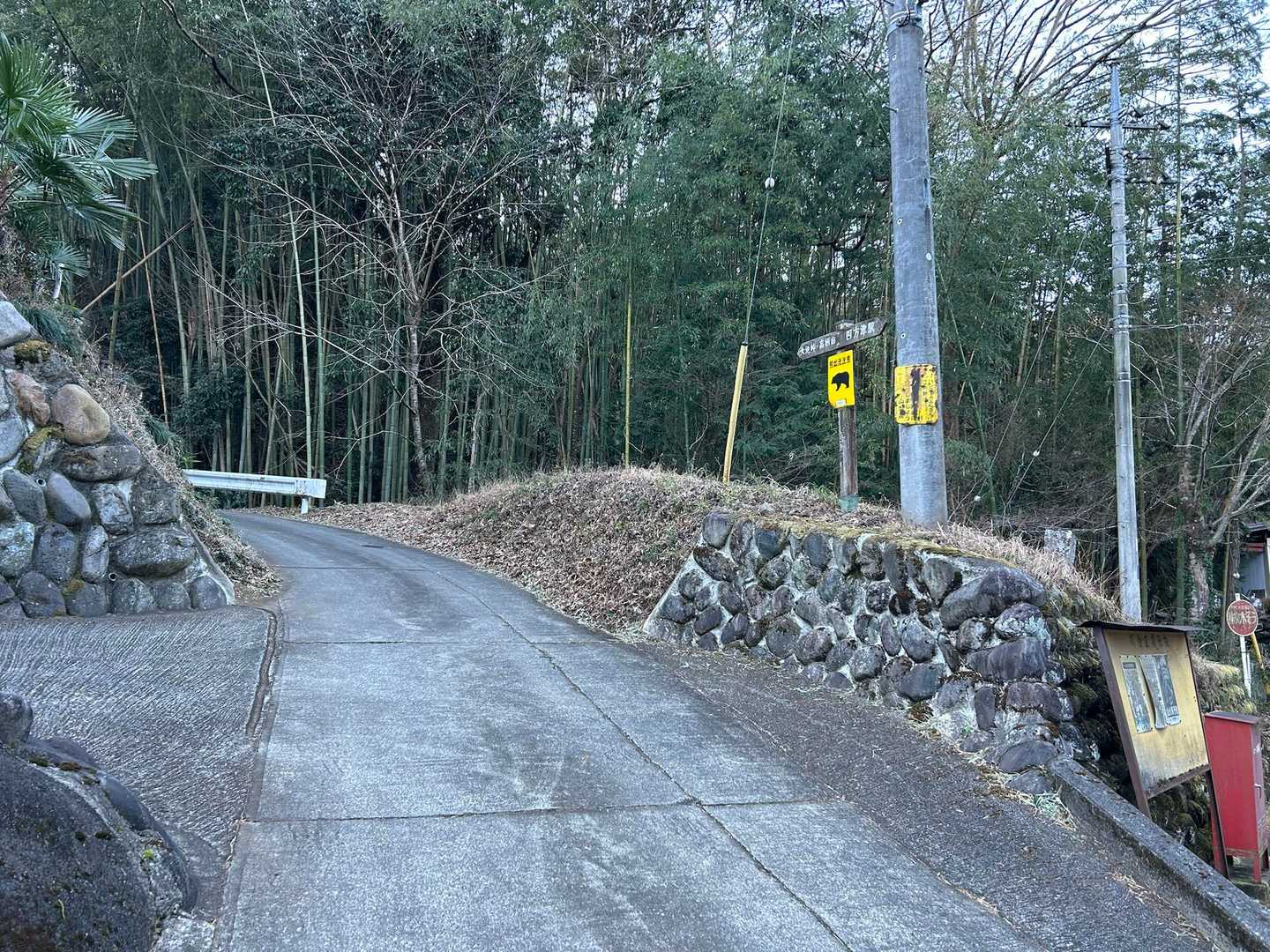 普通の道路を15分くらい歩いて、大地峠・高柄山登り口に到着。
熊出没注意⚠️😱