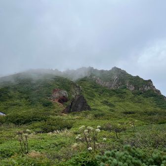 小休憩で、水分とカロリーを補給して…

いざ、山頂へ‼️
鬼ヶ城と不動平避難小屋が見えた😳