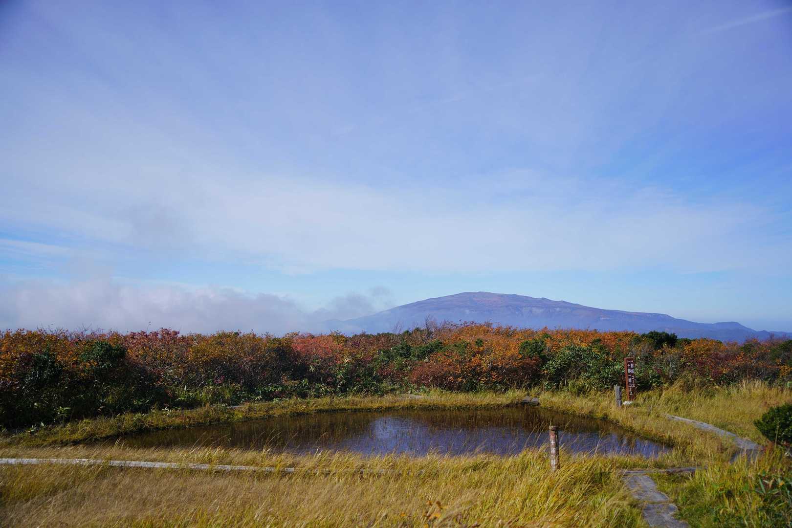 今日の目的地、トンボ池です。
月山がドーンと見えます。