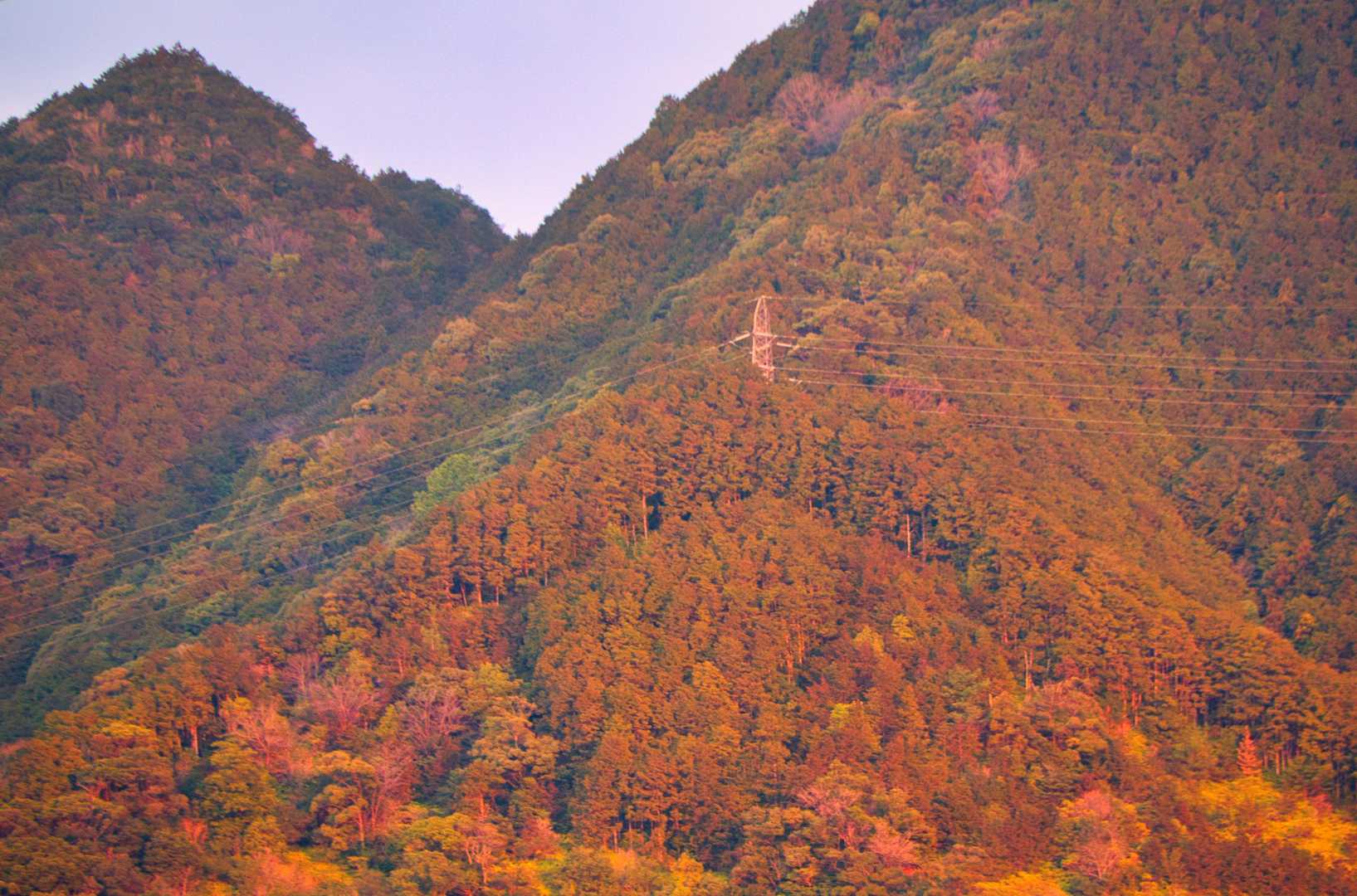 朝日を浴びる山肌