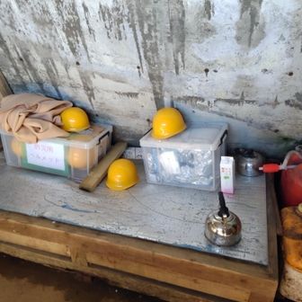 ヘルメット8個、ヤカン