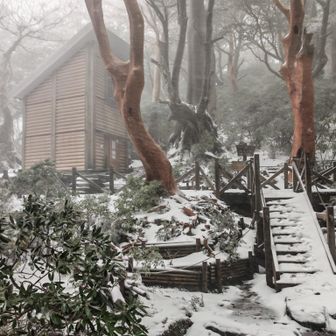 途中で撤退し、高塚小屋に戻ってきました。残HPは5%ないかも😵‍💫

二泊三日なら行けたのかなぁ🤔

今日は1人だなと思っていたら、ソロの男性が夕方に到着。こんにちは〜と言ったきり何も話さないので、無口な人だなと思ったらアジア系オーストラリア人でした😆

モンベル#2とダウンジャケットで何とか夜を越せましたが、風邪気味なのもあって寒かった🥶

夜中にトイレに起きたら、星が出てました👍明日に期待！