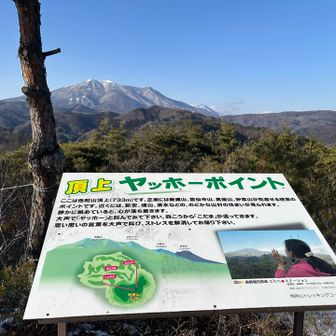 頂上着
ヤッホーポイントがあり、やまびこが帰ってくるようだが、流石にやる勇気は無かった。

ちなみに笛を吹いてみたが、やまびこは帰ってこなかった。(周波数が高いから？)
