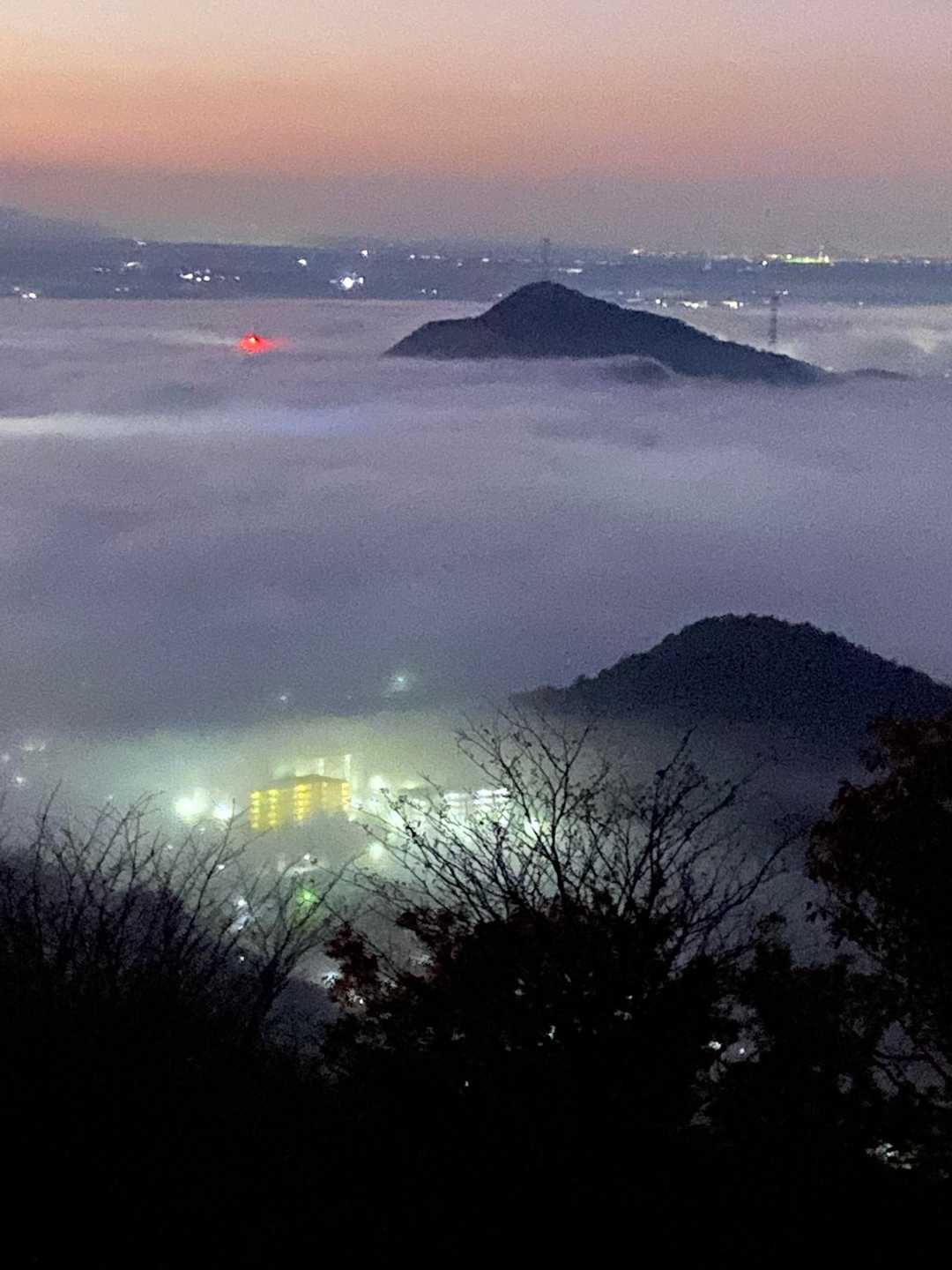 150mのベンチ前から
　雲海が薄くて下界の灯りが、👀