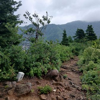 二合目　日向山は雲がかかっている