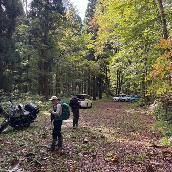 甑山登山口です。🅿️はこれくらいの広さ。
未舗装路を5kmほど上がってきました。途中、デコボコや溝などあるので、ゆっくり慎重に走りました