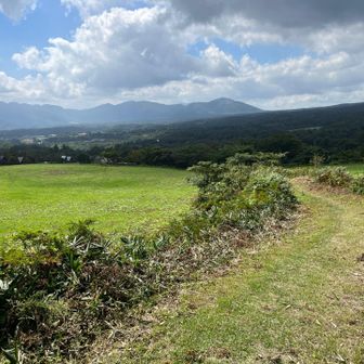 登山口を出ると大分晴れて、牧場の緑が鮮やか
