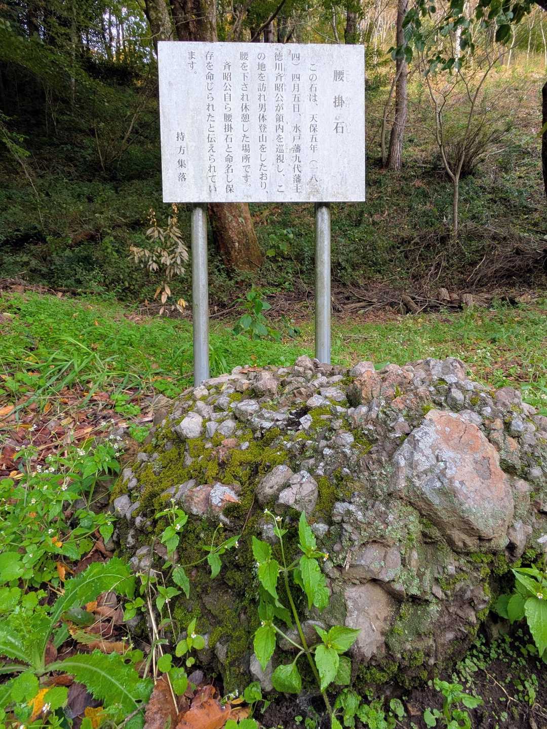少し歩くと、腰掛石なる石がありました。徳川斉昭公が男体山に登った際、腰を下ろされ休憩した場所とのことです。
