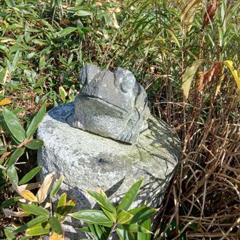 カエルさん。ここにあることは写真で知っていた｡　意味は「無事カエル」とかが込められているのかな？と考えていた。実際に来て見て「へつりで滑ってひっくりカエル」とか「そしてそのまま土にカエル」とか嫌な言葉が浮かんできて怖くなって､あまりゆっくりできずに下山開始