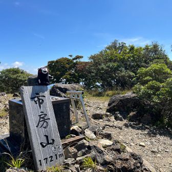 念願の二百名山に辿り着いてくまモンも大喜び