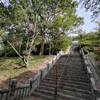 石段に、ひぃひぃ